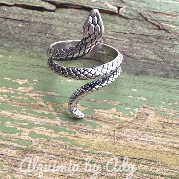 Silver chunky maxi full finger big snake ring - Picture 1 of 4